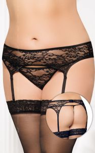 Garterbelt 3316 - Plus Size - black pas do pończoch i stringi